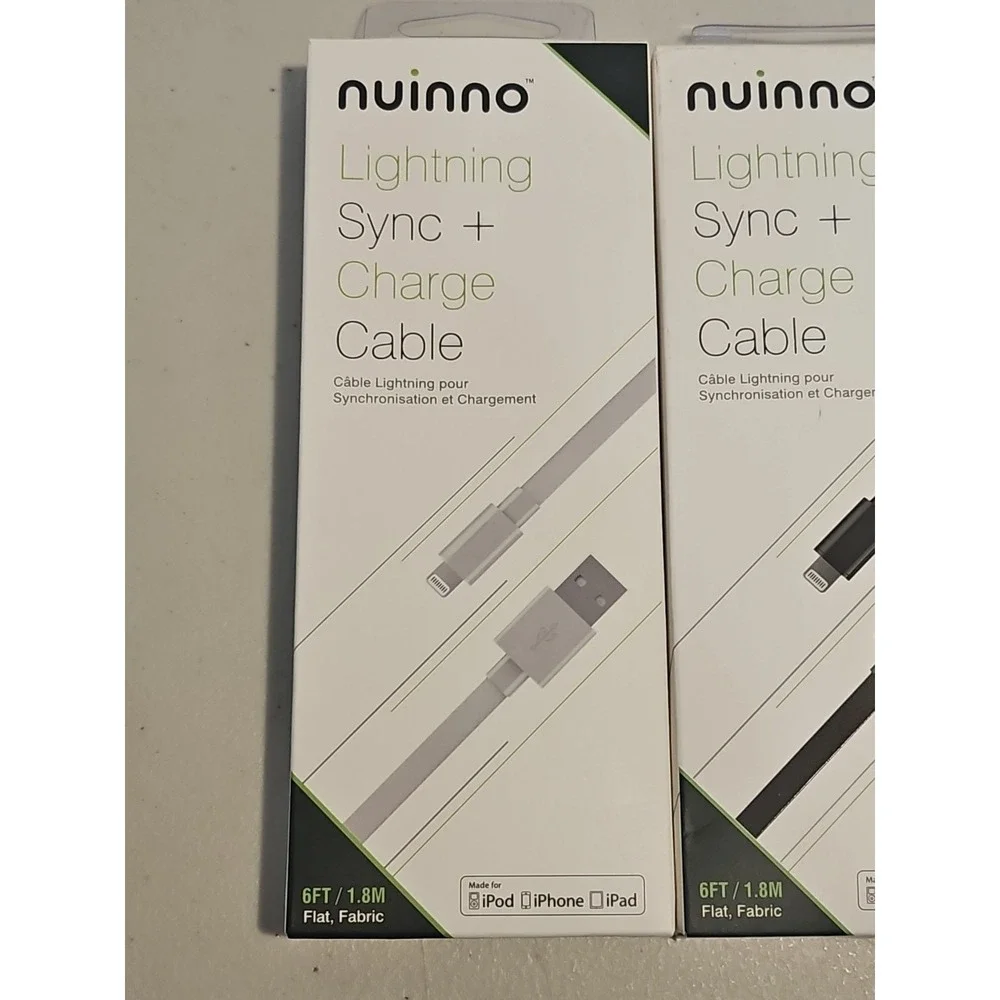 2 Pack Nuinno Lightning Charge and Synch 6ft cable iPod iPhone iPad Black/White